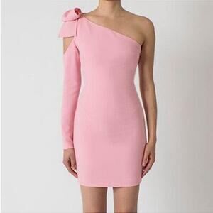 Black Halo Eleece One Shoulder Bow Sheath Dress in Ice Cream Light Pink (Size12)